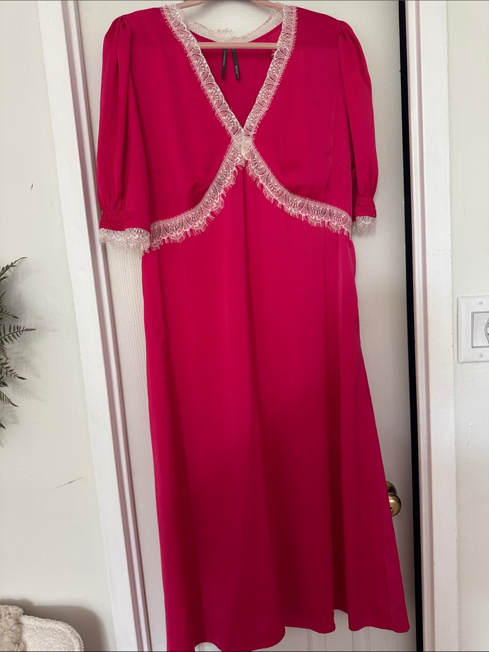 Anthropologie Hot Pink Lace-Trim Nightdress